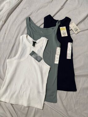 3-Pack Women's Ribbed Tank Tops - White, Sage, Navy